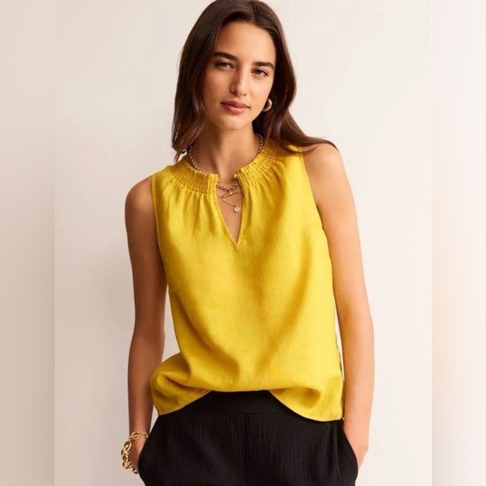 Boden Georgia 100% Linen Sleeveless Top Size 20/22 in Vibrant Yellow